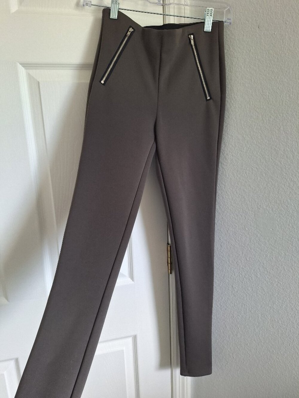 Forever 21 High Waisted Skinny Pants Taupe Grey Exposed Front Zippers